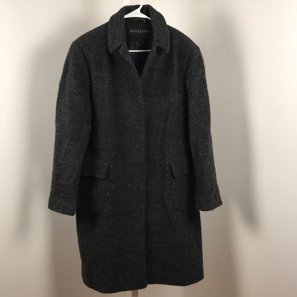 Vintage Anne Klein Full Length Gray Wool Coat 14